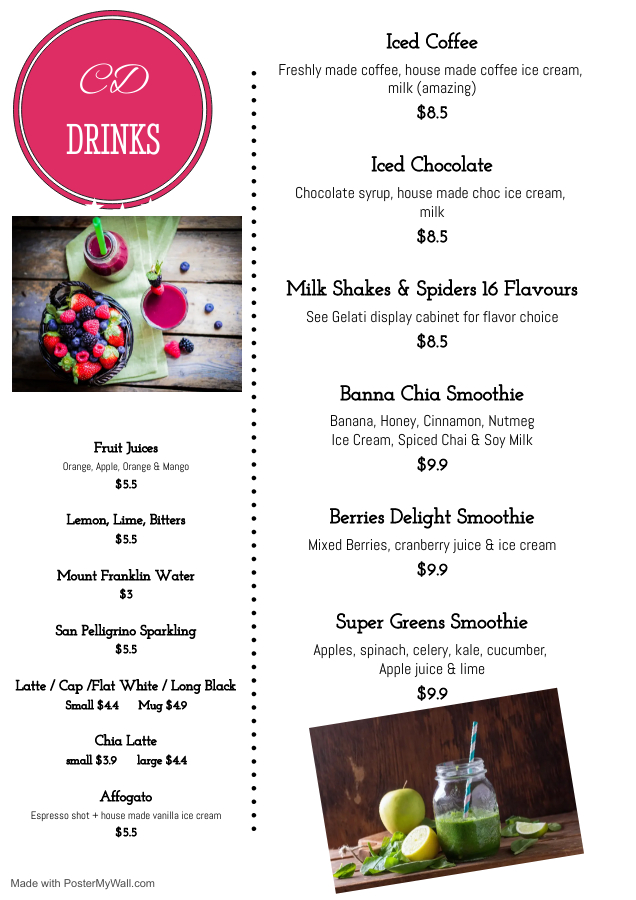cucina dolce drinks menu